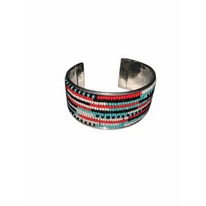 Iris Apfel & Bajalia Tribal Beaded Cuff Bracelet Red Turquoise Boho